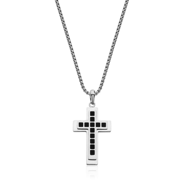 Steelx Stainless Steel Black Agate Prayer Cross Necklace