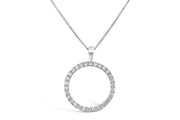 10KT White Gold Circle Diamond Pendant & Chain