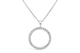 10KT White Gold Circle Diamond Pendant & Chain