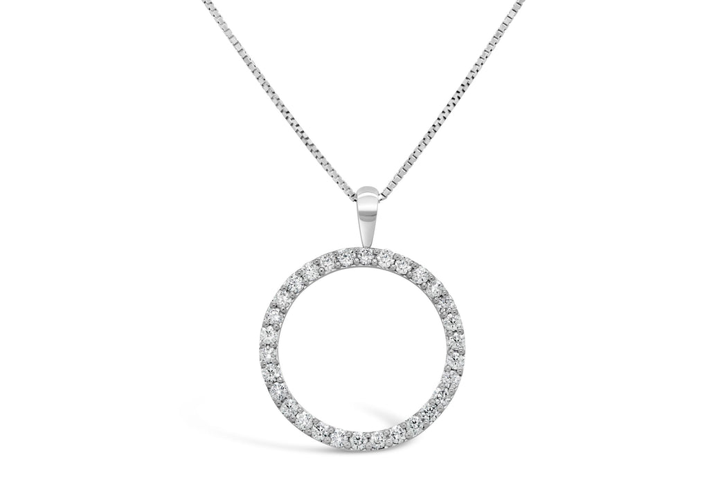 10KT White Gold Circle Diamond Pendant & Chain
