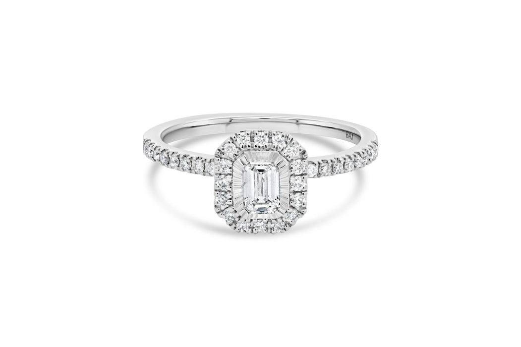 14KT White Gold Natural Diamond Engagement Ring: Emerald Cut