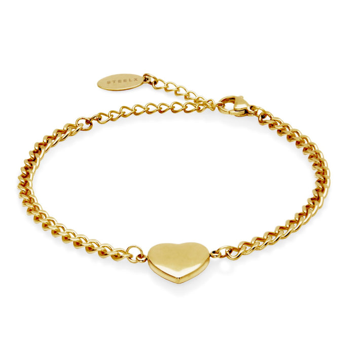 Steelx Stainless Steel Yellow Gold-Tone Puffy Heart Bracelet