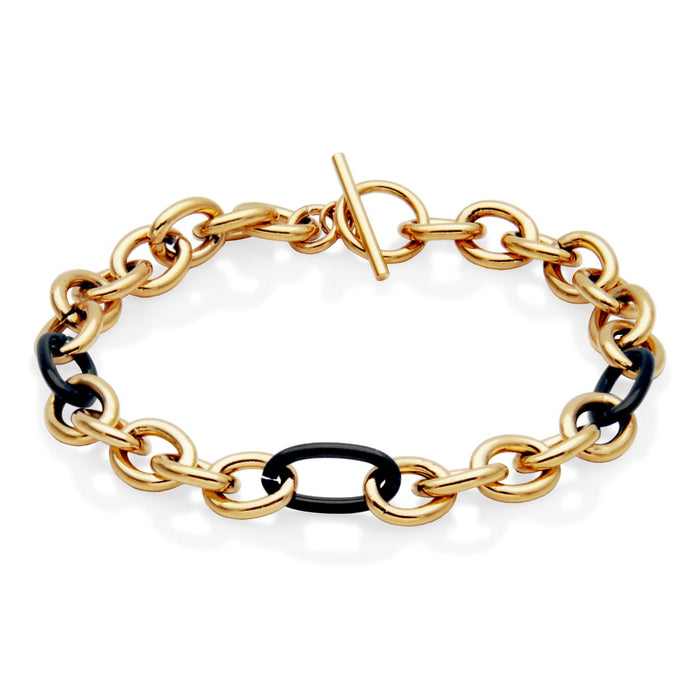 Steelx Stainless Steel Black & Yellow Gold-Tone T Bar Bracelet