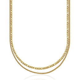Steelx Stainless Steel Yellow Gold-Tone Double Layer Chain Necklace