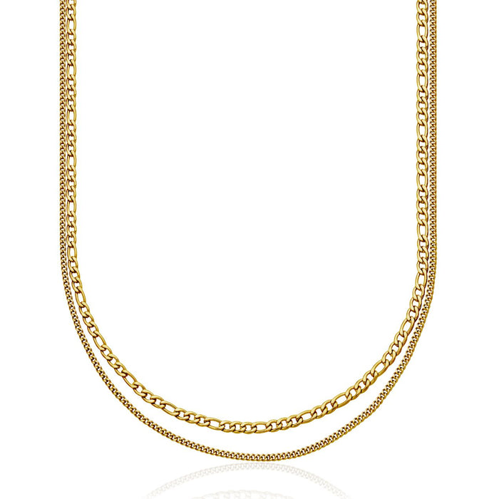 Steelx Stainless Steel Yellow Gold-Tone Double Layer Chain Necklace