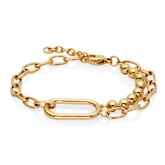 Steelx Stainless Steel Yellow Gold-Tone Double Link Bracelet
