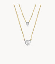 Fossil Sadie Tokens Of Affection Two-Tone Stainless Steel Chain Heart Necklace