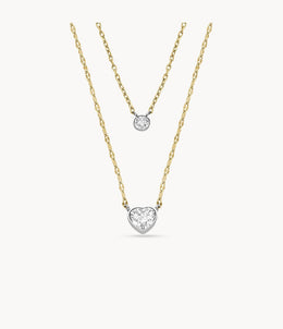 Fossil Sadie Tokens Of Affection Two-Tone Stainless Steel Chain Heart Necklace