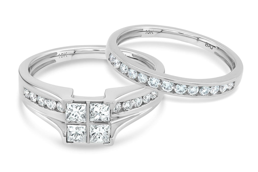 10KT White Gold 1.00CT Quad Diamond Bridal Set