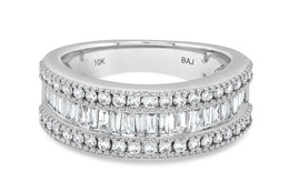 1.00CT White Gold Three Row Ring