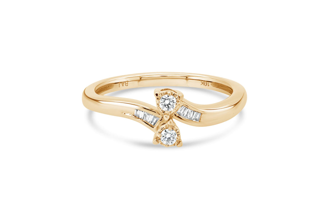 Yellow Gold Natural Diamond Two Stone Ring