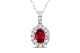 10K White Gold Ruby Diamond Halo Necklace