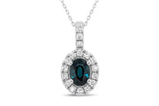 10KT White Gold Sapphire Diamond Halo Necklace