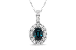 10KT White Gold Sapphire Diamond Halo Necklace