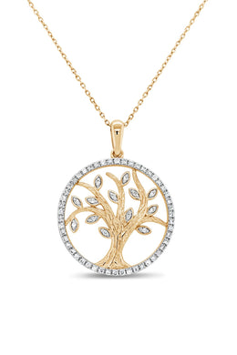 10KT Yellow Gold Diamond Family Tree Necklace