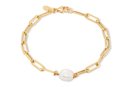 10K Yellow Gold & White Pearl Paperclip Bracelet