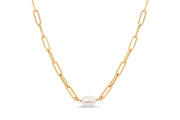 10K Yellow Gold & White Pearl Paperclip Necklace