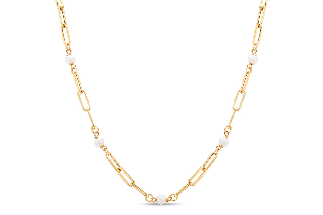 10K Yellow Gold & Pearl Paperclip Necklace