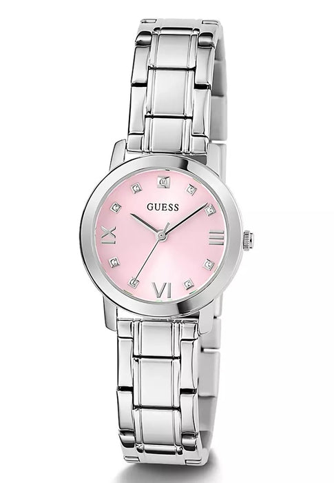 Guess Silver Tone Watch: Pink Dial