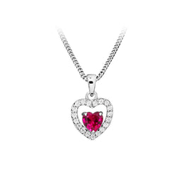 Casablanca Sterling Silver Open Ruby Heart Halo Necklace