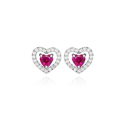 Casablanca Sterling Silver Open Ruby Heart Halo Stud Earrings