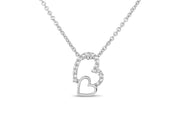 10K White Gold Diamond Double Heart Necklace