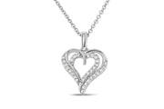 White Gold Double Diamond Heart Pendant Necklace
