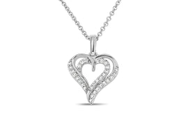 White Gold Double Diamond Heart Pendant Necklace
