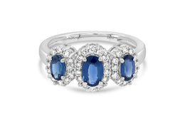 Diamond & Sapphire Oval Three Stone Ring