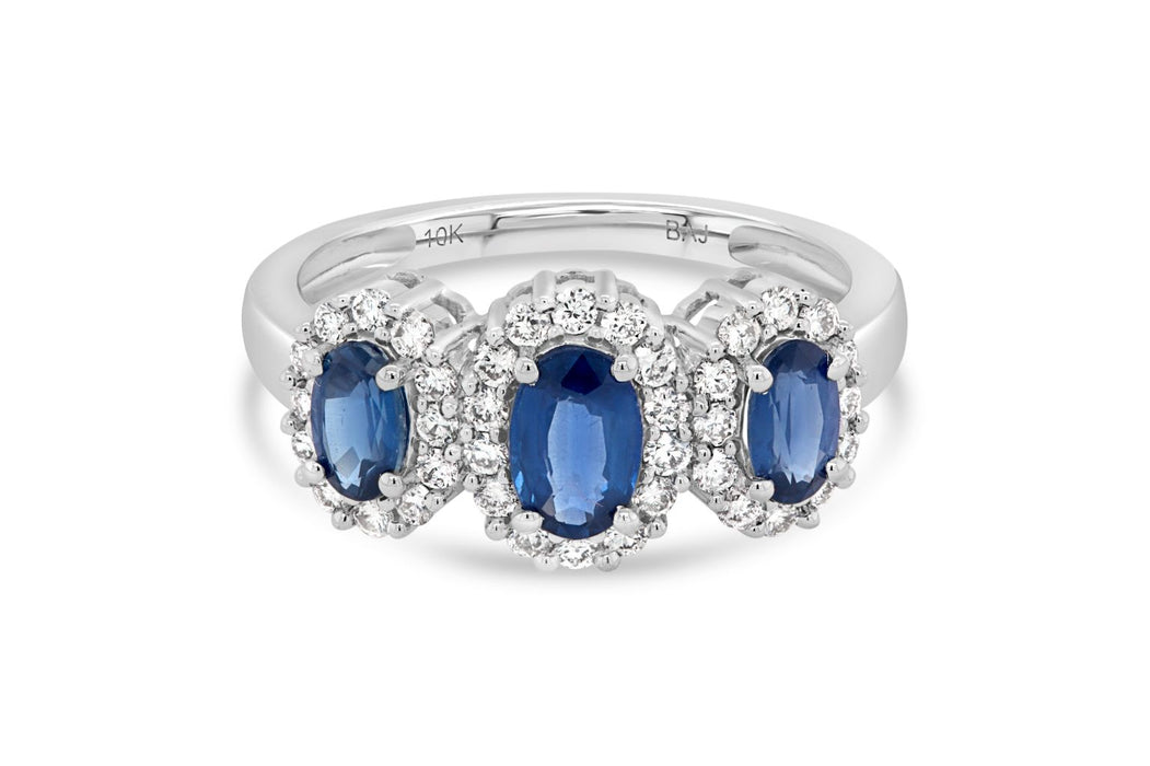 Diamond & Sapphire Oval Three Stone Ring