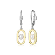 Elle Parallel Two Tone Sterling Silver Pearl Earrings