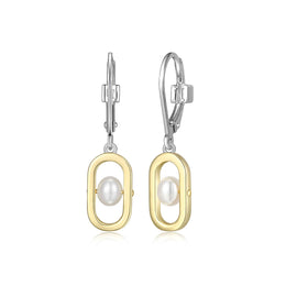 Elle Parallel Two Tone Sterling Silver Pearl Earrings