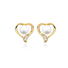 Casablanca 10K Yellow Gold Pearl & Diamond Heart Stud Earrings