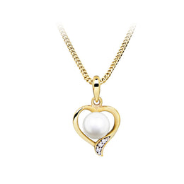 Casablanca 10K Yellow Gold Pearl & Diamond Heart Necklace