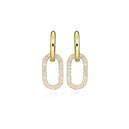 Casablanca 10K Yellow Gold Diamond Oval Drop Huggie Earrings with Pave Diamonds