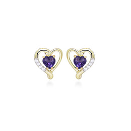 Casablanca 10K Yellow Gold Purple Amethyst Diamond Heart Stud Earrings