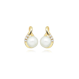Casablanca 10K Yellow Gold Everlasting Pearl & Diamond Stud Earrings