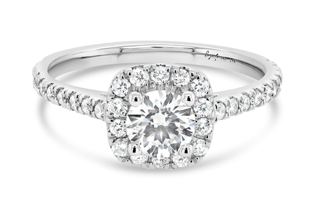 0.90CTW Lab Grown Round Engagement Ring Square Halo