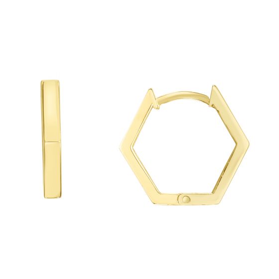 14KT Gold Hexagon Huggie Hoop Earrings
