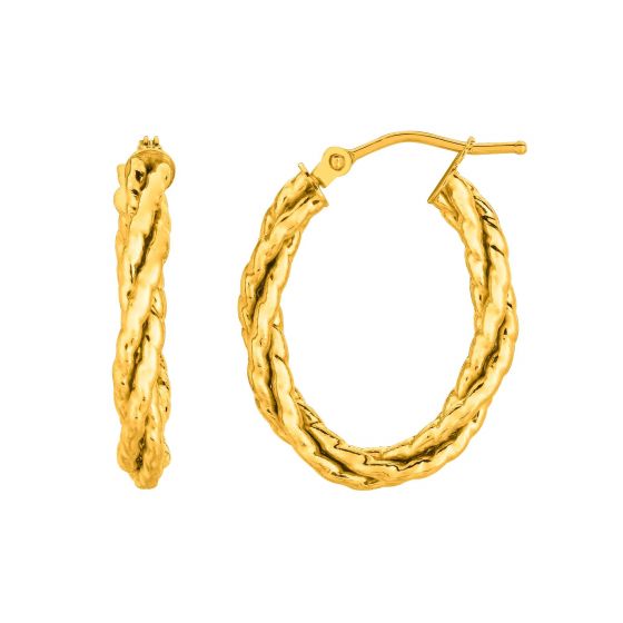 14KT Gold Twisted Oval Hoop Earrings