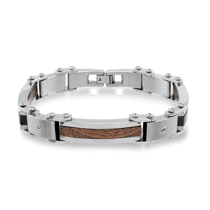 Italgem Stainless Steel & Wood Inlay Bracelet