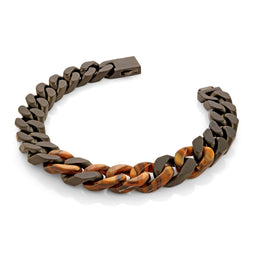 Italgem 10MM Stainless Steel Men's Black Tigers Eye Curb Chain Bracelet