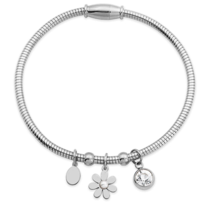 Steelx Stainless Steel CZ Flower Charm Bracelet