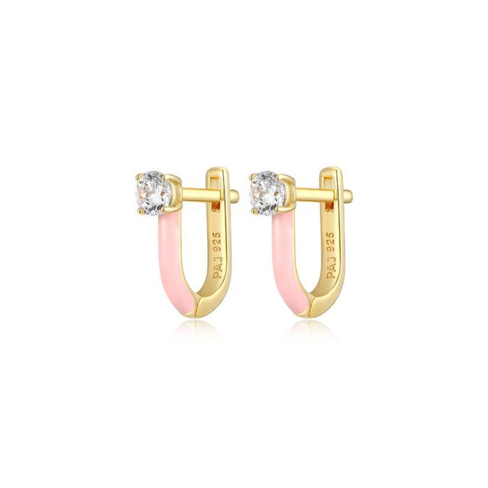 Gold Plated Pink CZ Hoop Earrings