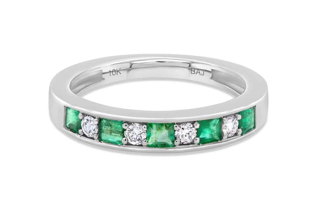 Emerald and Diamond Channel-Set Band in White Gold