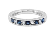 Sapphire and Diamond Channel-Set Band in White Gold