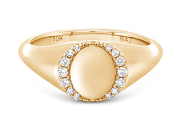 Yellow Gold & Diamond Round Diamond Halo Signet Ring