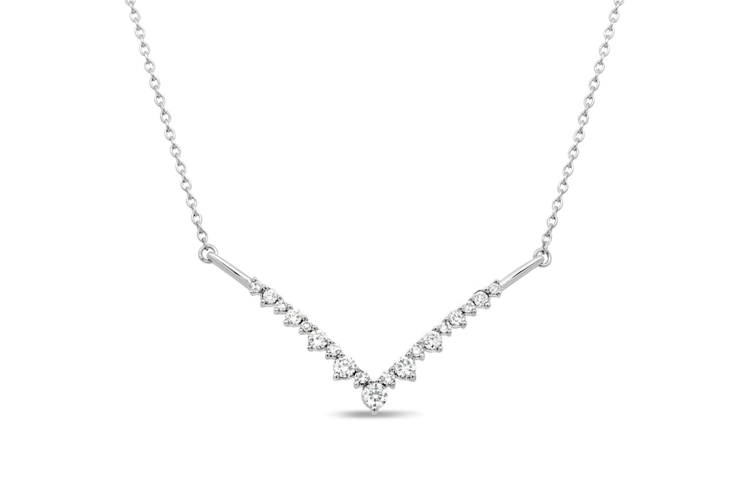 White Gold & Diamond V Necklace