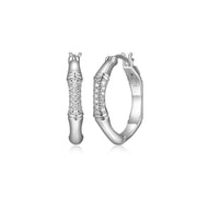 Elle Sterling Silver Bamboo CZ Hoop Earrings