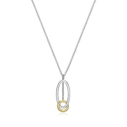 Elle Two Tone Sterling Silver Oval & Circle Necklace